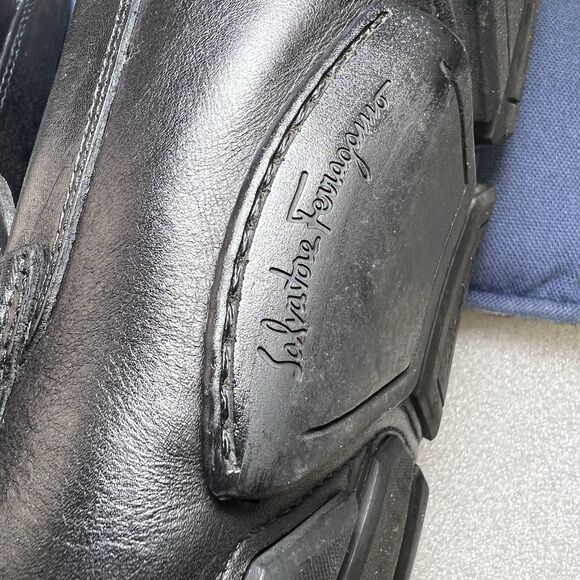 Salvatore Ferragamo PETER SF Logo Black Leather Mens Drivers Loafers Shoes 9.5D main image 4